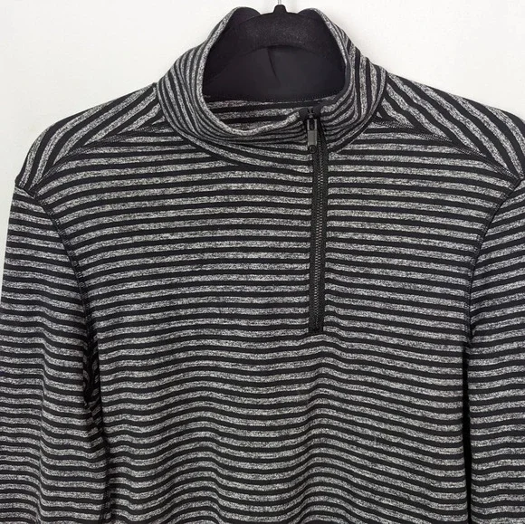 Lululemon Men M Surge Warm 1/2 ZipRaven Stripe Black Heathered Black Athletic
